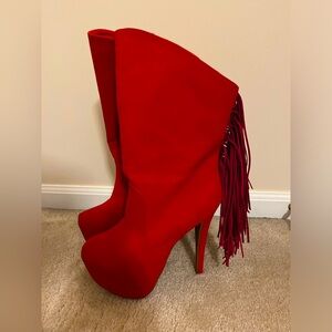 SEXY RED FRINGE STILETTO COWBOY BOOTS